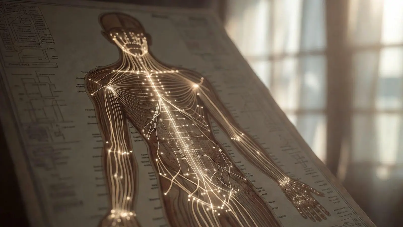 Traditionelle Chinesische Medizin – Meridiankarte und Akupunkturpunkte